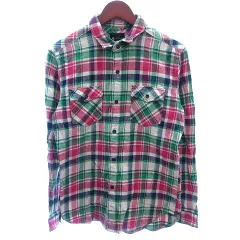 ティーケーミクスパイス タケオキクチ THE SHOP TK MIXPICE ステンカラーシャツ チェック 長袖 L ピンク 緑 グリーン /AU ■MO