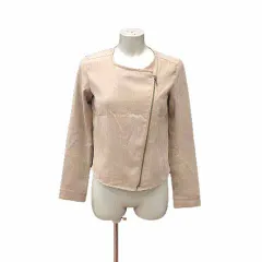 ミーア MIIA ノーカラージャケット ライダース フェイクスエード ジップアップ 1 S ベージュ /YK