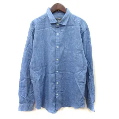 エディーバウアー EDDIE BAUER シャツ 長袖 麻 リネン M 紺 ネイビー /YIのサムネイル