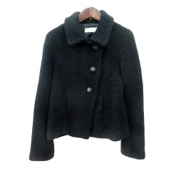 バーニーズニューヨーク BARNEYS NEW YORK ステンカラーコート シングル ショート 総裏地 ウール アンゴラ混 F 紺 ネイビー /MNのサムネイル