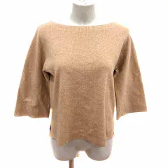 プラステ PLST ニット カットソー ボートネック 七分袖 M ベージュ /YK