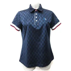 ブラック&ホワイト BLACK&WHITE ポロシャツ 半袖 総柄 L 紺 ネイビー /YI