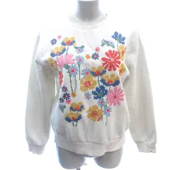 ザラ ZARA トレーナー スウェット ラウンドネック 刺繍 裏起毛 長袖 M アイボリー 白 ホワイト /AU