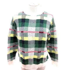 アーノルドパーマー Arnold Palmer ニット セーター ハイネック 長袖 チェック M 白 ホワイト 緑 グリーン /RT