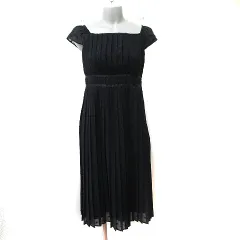 クミキョク 組曲 KUMIKYOKU PRIER ワンピース ひざ丈 フレンチスリーブ シフォン プリーツ 2 M 黒 ブラック /YI