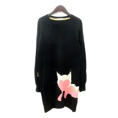 ツモリチサト TSUMORI CHISATO ワンピース ニット ミニ 総柄 長袖 ラメ スパンコール ウール 2 M 黒 ブラック /MNのサムネイル