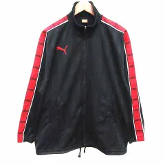 プーマ PUMA トラックジャケット ジャージ ジップアップ ロゴプリント ライン ストライプ 長袖 S～M 黒 ブラック 赤 レッド /YK