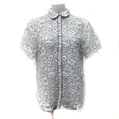 ルシェルブルー LE CIEL BLEU シャツ ブラウス 総レース シアー 半袖 40 L 白 ホワイト 黒 ブラック /YI