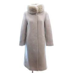 ストロベリーフィールズ STRAWBERRY-FIELDS ノーカラーコート ロング フォックスファー 総裏地 ウール 2 M ベージュ /AU