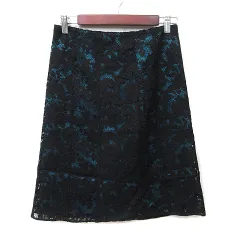 ボディドレッシングデラックス BODY DRESSING Deluxe 台形スカート ひざ丈 総レース 38 M 黒 ブラック 青 ブルー /YI