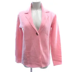 ランズエンド LANDS' END テーラードジャケット シングル ニット ウール XS ピンク /AU