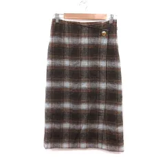 ノーリーズ Nolley's タイトスカート ロング チェック 36 S 茶 ブラウン 水色 ライトブルー オレンジ /MS