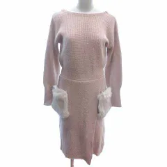 ジルバイジルスチュアート JILL by JILLSTUART ワンピース ひざ丈 ニット ボートネック ラビットファー レース 長袖 アンゴラ混 FR ピンク /YK