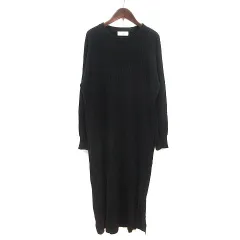 スローブ イエナ SLOBE IENA  ニットワンピース ロング ウール リブ サイドスリット 長袖 黒 ブラック /MS