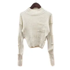 マウジー MOUSSY ニット カットソー ハイネック 長袖 リブ F 白 アイボリー /MN
