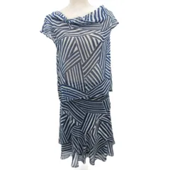 アンタイトル UNTITLED ワンピース ブラウス ノースリーブ スカート ひざ丈 ストライプ 総柄 2 M 青 ブルー 紺 ネイビー ■YHS4