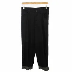 ワイズ Y's 美品 スラックス パンツ ロールアップ ストレート 麻 リネン混 ウール 1 黒 ブラック YU-P01-100のサムネイル