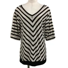 オフオン ofuon カットソー Tシャツ プルオーバー Vネック ボーダー 五分袖 38 ベージュ 黒 ブラック