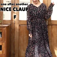 【one after another NICE CLAUP ナイスクラップ】美品 花柄ドビープリーツワンピース ネイビー フリーサイズ ZOZOTOWN限定 マーメイドロングワンピース きれいめワンピース 長袖ワンピース