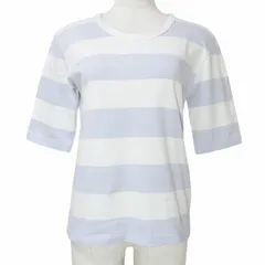 アニエスベー agnes b. カットソー Tシャツ 5分袖 ボーダー 2 M相当 ホワイト パープル X