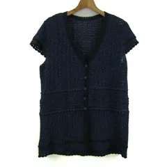 レリアン カーディガン トップス 半袖 透かし編み Vネック レディース 11サイズ ネイビー Leilian 【中古】