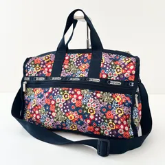 LeSportsac ボストンバッグ 花柄 フラワー ネイビー×マルチカラー ショルダー 大容量 旅行 マザーズバッグ 軽量