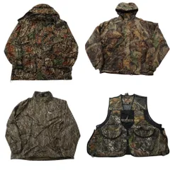 古着卸 まとめ売り リアルツリーカモ ジャケット 4枚セット (メンズ XL /2XL ) ハンティングベスト ハーフジップ 中古 古着 NC7129