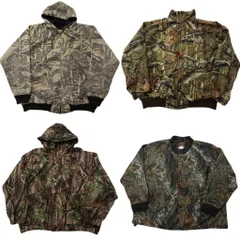古着卸 まとめ売り リアルツリーカモ ジャケット 4枚セット (メンズ 2XL ) ワンポイント フーディー ブルゾン 中古 古着 NC7128