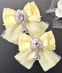 ヘアクリップリボン イエロー 黄色 フリル レース 量産型 オーロラドロップ ミニ 地雷 ロリィタ ロリータ ゴスロリ アイドル サブカル 天使界隈 推し 姫系 イベント ヘアメ