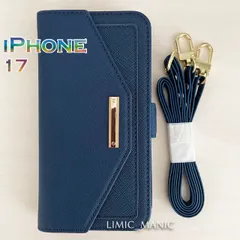 iPhone 17 ケース スマホ 手帳型 ショルダー 肩掛け ミラー付き ネイビーブルー 紺 紺色 お財布 カード収納