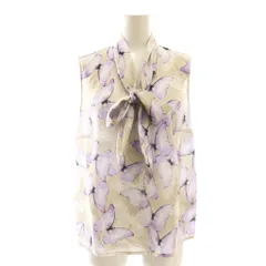 リナッシメント RINASCIMENTO ノースリーブブラウス ボウタイ 総柄 XS ベージュ パープル /DF ■GY57