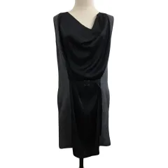 エディション Edition トゥモローランド ワンピース Iライン ミニ 切替 ドレープ 無地 ノースリーブ ウール 38 黒 グレー ブラック