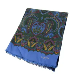 ランバン ストール シルク カシミヤ混 ペイズリー柄 フランス製 ブランド メンズ レディース ネイビー LANVIN 【中古】