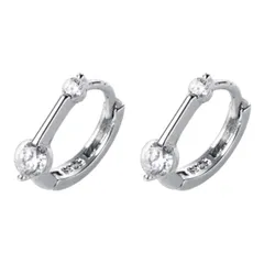 《S》ダブル　キラキラ　フープピアス　CZ ジルコニア　シルバー　S925刻印【両耳セット】