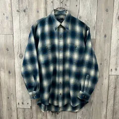 OLD UNIQLO 90s 紺タグ ユニクロ ヘビーウェイト 厚地 肉厚 長袖 オンブレ チェック アクリル ネルシャツ ヘビネル メンズ M サイズ
