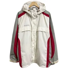 Columbia コロンビア マウンテンパーカー ナイロンジャケット フード付き 白×赤×グレー Lサイズ No.L358
