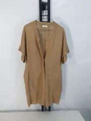 TIME カーディガン 半袖 リネン ニット ロング丈 ベージュ F