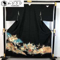 黒留袖 作家物 螺鈿 流水に鶴 梅 金銀彩 しつけ糸 トールサイズ K-5533