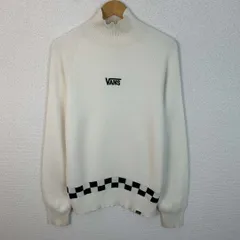 VANS バンズ ニット セーター タートルネック チェッカー柄 ホワイト Mサイズ メンズ 古着 ストリート