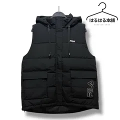 未使用／タグ付き／FILA／フィラ／ブラック／黒／ノースリーブ／中綿ベスト／ビッグポケット／秋冬／暖か／高級感／上品／フード付き／L