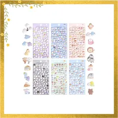 【迅速発送】絶妙なスぷくぷくシール 品質なスぷくぷくシール かわいいミニバブルステッカー - 子供、女の子、大人向けの小さな3Dマイクロステッカーセット - かわいい漫画のゴースト動物、猫、犬、ペンギン、鳥の携帯電話ケース用 - 取り外し可能 - 6枚 0