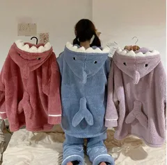 ルームウェア 未使用 パジャマ 上下セット レディース　もこもこ 着ぐるみ フード付き 秋冬 長袖 冬 部屋着 長袖 前開き ゆったり 柔らかい 暖かい 防寒 厚手 秋冬 部屋着 寝巻き ハロウィン イベント コスプレ