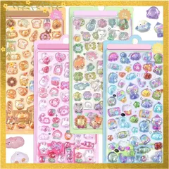【迅速発送】Drado ぷくぷくシール ぷくぷく ぷっくり 立体シール かわいい 4枚セット 立体 おしゃれ デコシール ごほうび 子供 貼り付け可能 贈り物 手帳 携帯 DIY用（D） 1