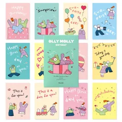 【在庫処分】12セット - キャラクター葉書、デザイン葉書、グリーティングカード、9.8x14.8cm Birthday Molly Olly ポストカード お誕生日おめでとう オリモリー モノライク