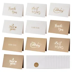 【特価セール】誕生日 結婚式 10枚セット 母の日 挨拶状 シンプル 封筒シール付き 封筒付き 職場 10種類 箔押し サンキューカード グリーティングカード プレゼント(箔押し図案01) 感謝カード メッセージカード [TEMLUM]