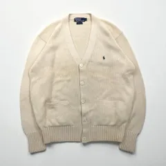 Polo Ralph Lauren 90年代 コットンニット カーディガン L オフホワイト 生成り スモールポニー刺繡 パッチポケット