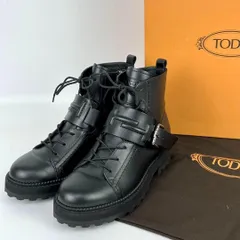 新品同様 TOD'S ダブルT ベルト ショートブーツ レースアップブーツ サイドジップブーツ アンクルブーツ ダブルTベルト レースアップ 箱 保存袋  35.5 22.5cm
