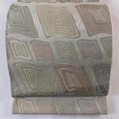 【美品】 袋帯 秀品 幾何学模様 金銀糸 箔 銀色 六通 正絹 【中古】
