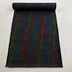 反物 秀品 紬 幾何学 藍色 正絹 【中古】