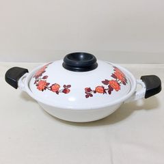 昭和レトロ ポップ ホーロー鍋 象印 27cm 花柄 両手鍋 アンティーク 昭和レトロ ポップ ホーロー鍋 象印 27cm 花柄 両手鍋 アンティーク